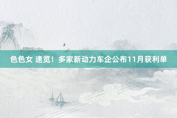 色色女 速览！多家新动力车企公布11月获利单