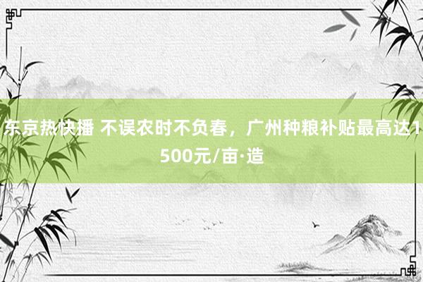 东京热快播 不误农时不负春，广州种粮补贴最高达1500元/亩·造