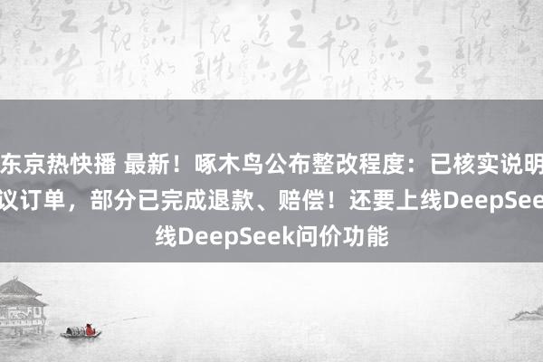 东京热快播 最新！啄木鸟公布整改程度：已核实说明8655个争议订单，部分已完成退款、赔偿！还要上线DeepSeek问价功能