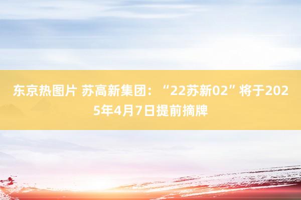 东京热图片 苏高新集团：“22苏新02”将于2025年4月7日提前摘牌
