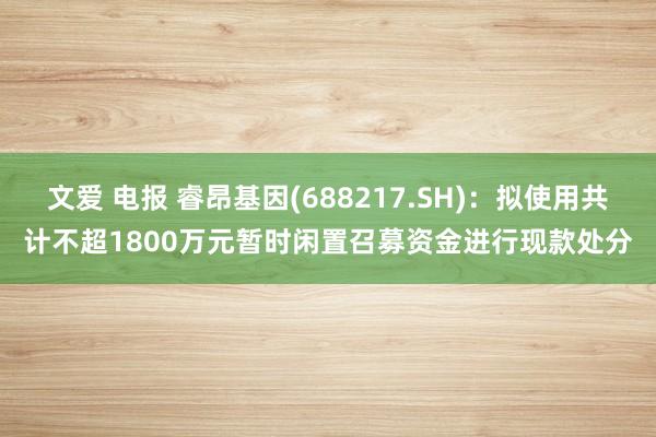 文爱 电报 睿昂基因(688217.SH)：拟使用共计不超1800万元暂时闲置召募资金进行现款处分