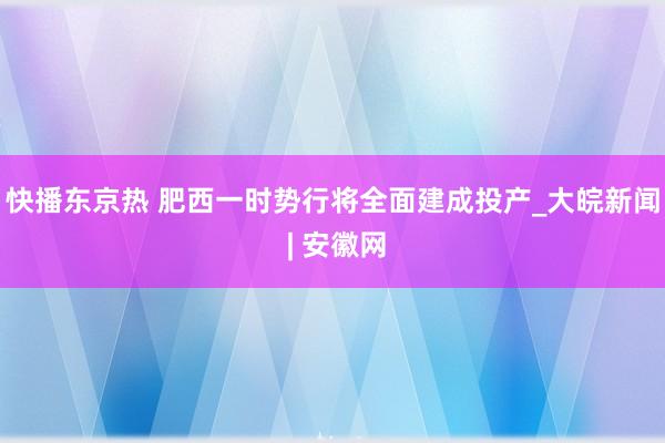 快播东京热 肥西一时势行将全面建成投产_大皖新闻 | 安徽网